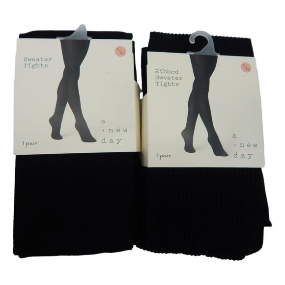 A New Day Women's Ribbed and No Ribbed Black Sweater Tights Size L/XL - Picture 1 of 4
